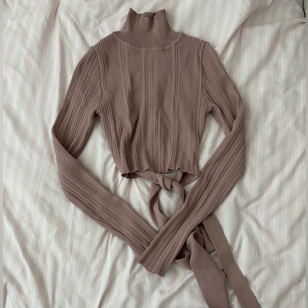 ZARA Dusty Rose Long Sleeve Open Back Top
